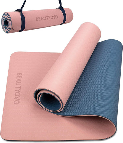 Yoga Mat with Strap, 1/3 Inch Extra Thick Yoga Mat Double-Sided Non Slip, Professional TPE Yoga Mats for Women Men, Workout Mat for Yoga, Pilates and Floor Exercises